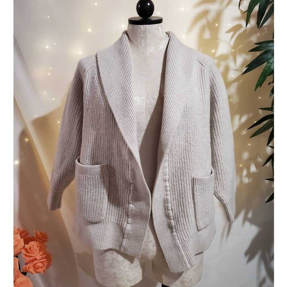 Wilfred Aritzia Merino Wool Shawl Cardigan Sweater Womens Size M 3/4 Sleeve
